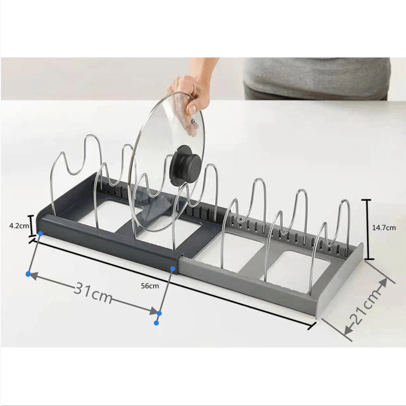 DS3547 Kitchen Countertop Pantry Cabinet Under Sink Adjustable Pot Lid Organizer Pan Holder Rack Expandable Pans Organizer Rack