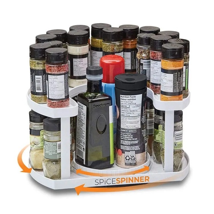 DS2129 Spinner Two-Tiered Spice Organizer Holder with Dual Spin Turntables Spin Spice Rack Organizer for Kitchen Cabinet