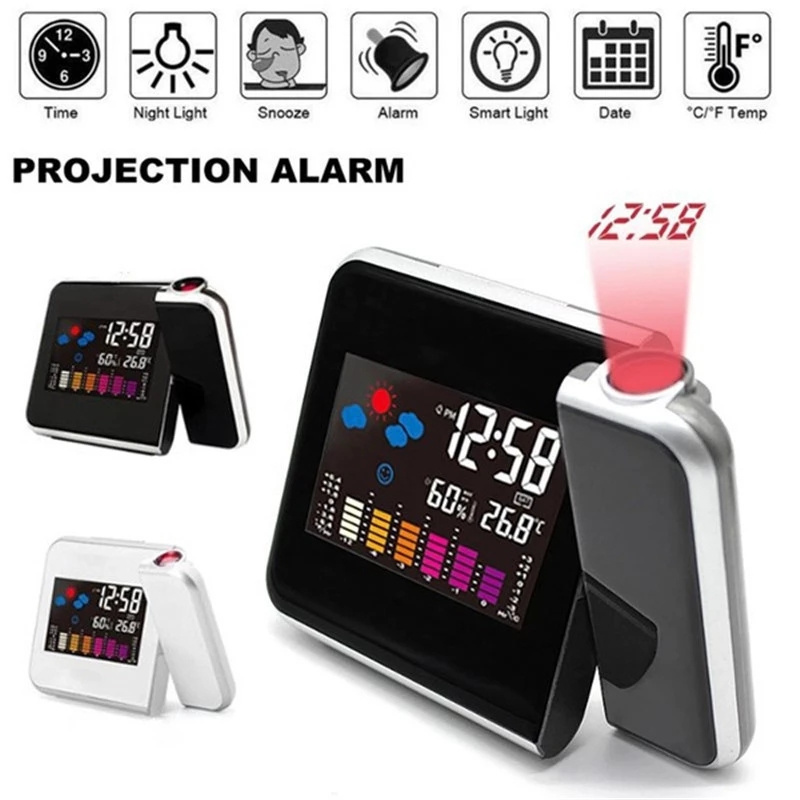 P608 Time Watch Projector Multi Function Digital Alarm Clocks Color Screen Desktop Display Weather Calendar clock