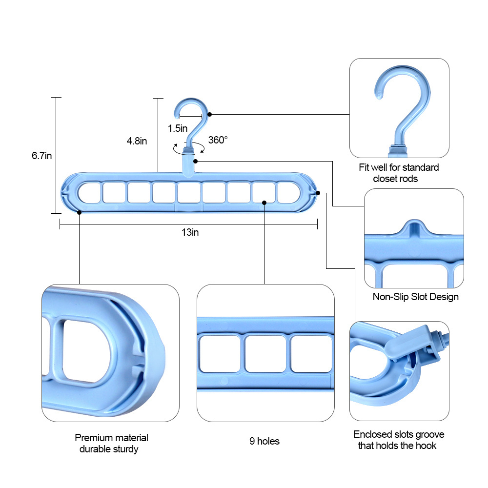 TXL451 Cheap Plastic Hanger Drying Rack Rotatable Coat Clothes Folding Multi Layer Hangers Space Saving 9-Hole Foldable Hanger