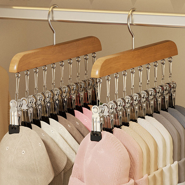 DS3038 Baseball Hat Holder with Clip Hat Hanger for Closet Organizer for Coat Sock Wooden Hat Organizer Racks for Baseball Caps