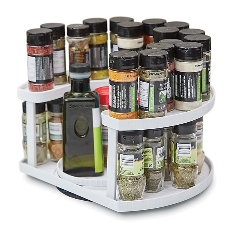 DS2130 2 Tier Turntable Display Stand Rotating Spice Shelf For Pantry Countertop Spinning Spice Rack Organizer for Cabinet