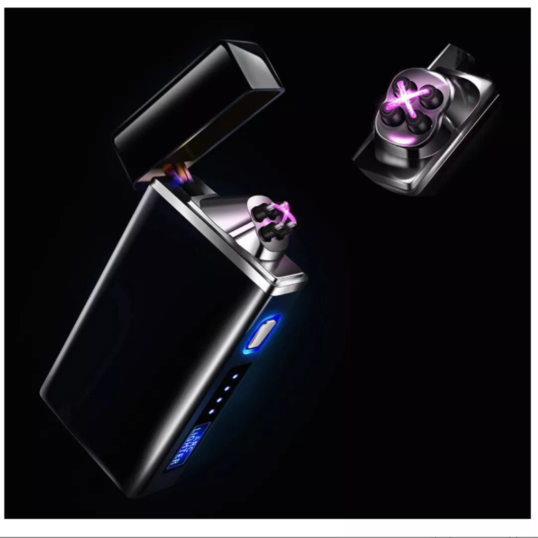 AA611 Customize Logo Boyfriend Gift Double Arc Windproof Cigarette Lighter Portable Electricity Display Usb Charging Lighter