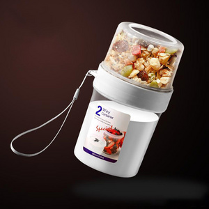 DS1919 Large Portable Cereal and Milk Container Breakfast Yogurt Portable Cups Double Layer Overnight Oats Container