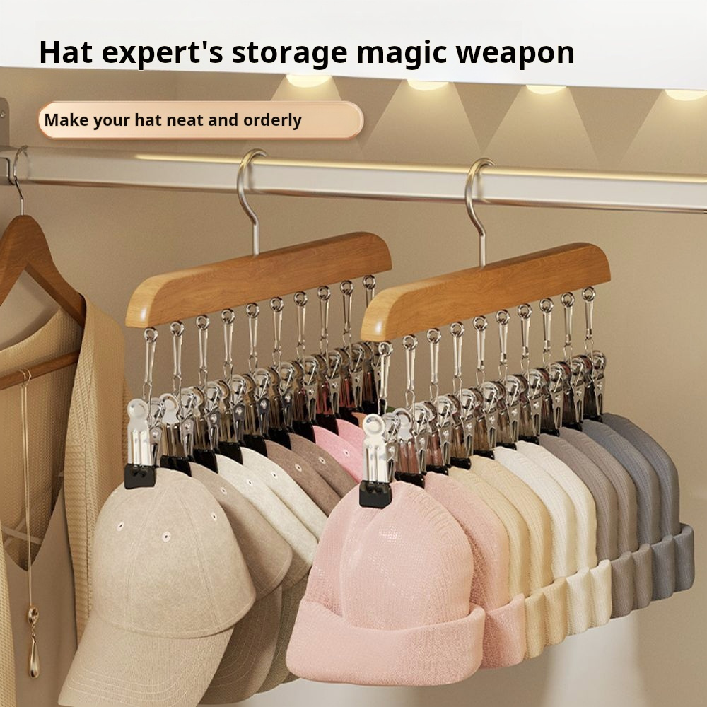 DS3038 Baseball Hat Holder with Clip Hat Hanger for Closet Organizer for Coat Sock Wooden Hat Organizer Racks for Baseball Caps