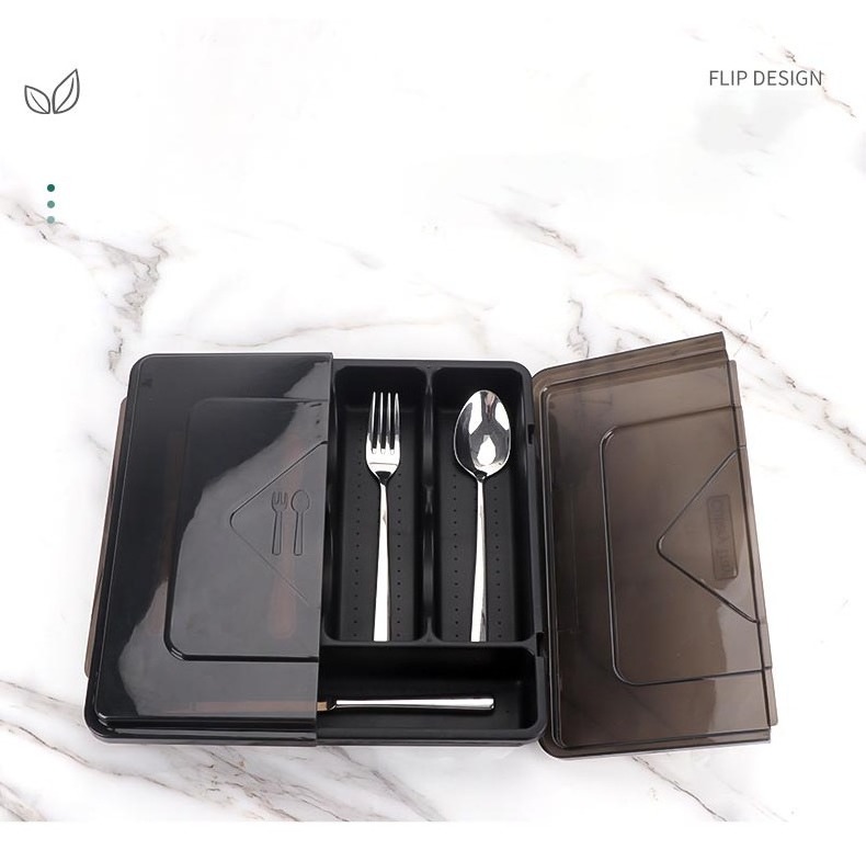 DS2965 Flatware Organizer Cutlery Tray with Cover Utensil Holder for Countertop with Lid Plastic Silverware Tray for Drawer