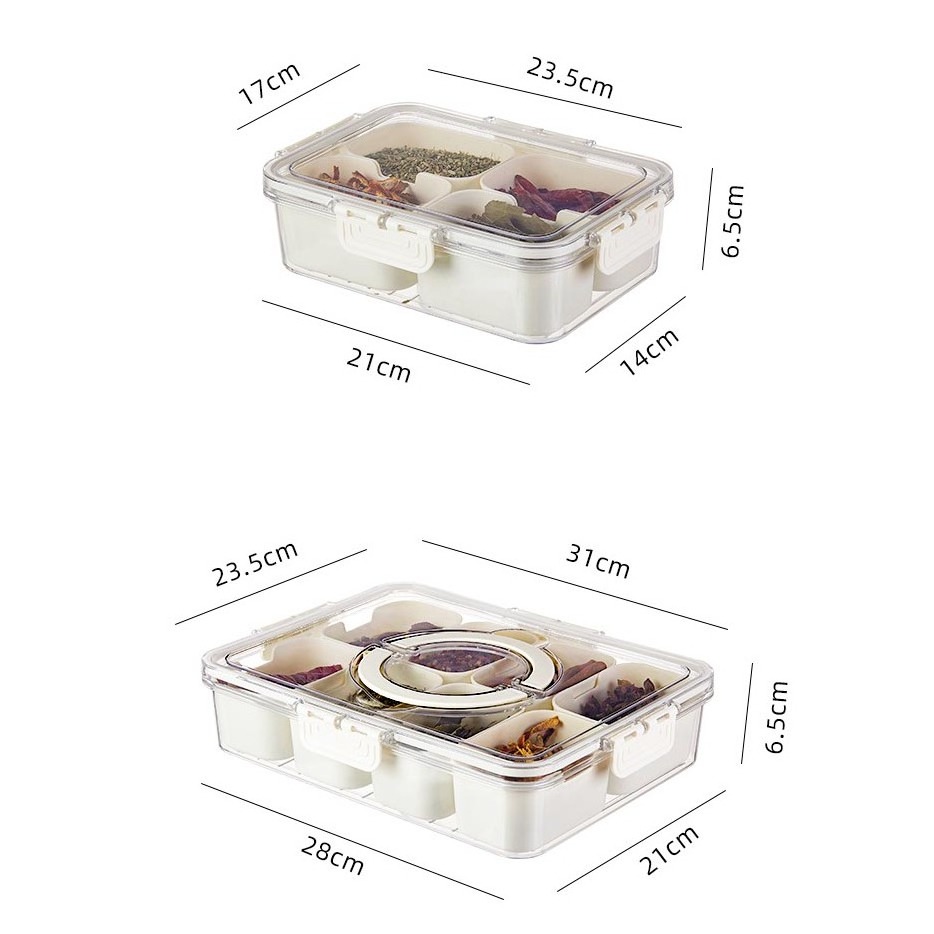 DS2931 Plastic Bin Crisper Dry Fruit Box with Removable Boxes Food Serving Snack Tray with Lids Divided Snackle Box with Handle