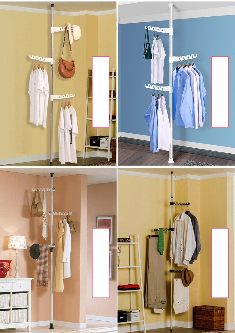 ZQ20 Garment Rack Stand Clothes Hanger Closet Organizer Punch Free Bedroom Floor Hanger Clothes Coat Garment Rack