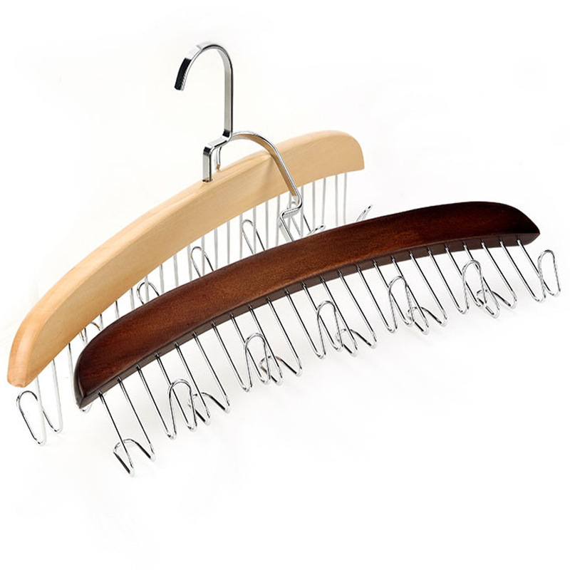 DS3049 Multi Hook Coat Racks Sturdy Wood Belt Rack Ties Scarves Camisole Hat Organizer Wooden Belt Hanger for Closet