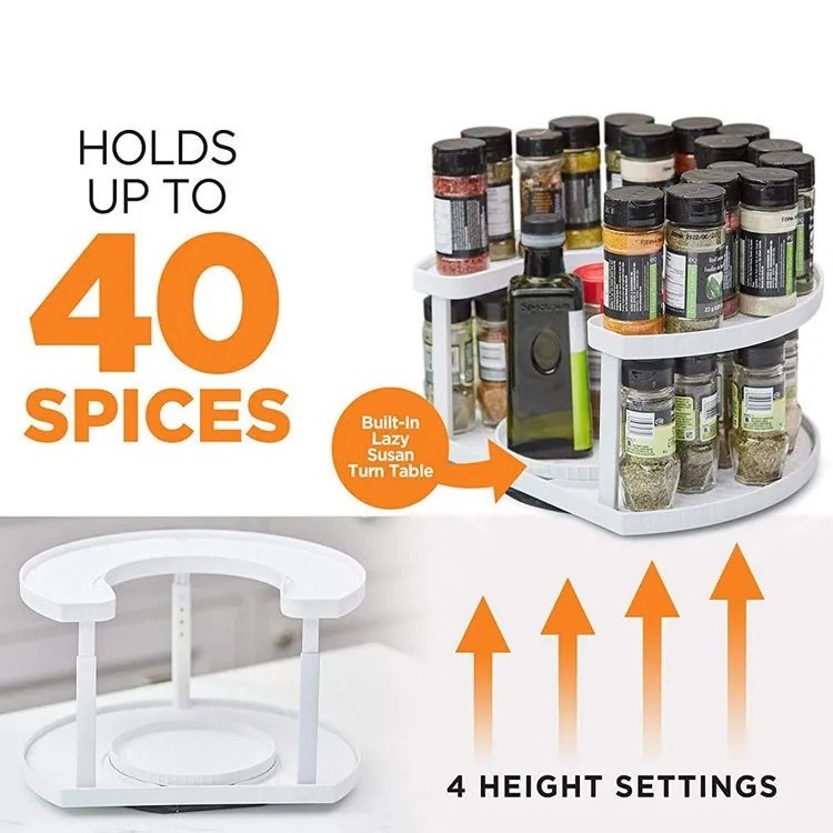 DS2129 Spinner Two-Tiered Spice Organizer Holder with Dual Spin Turntables Spin Spice Rack Organizer for Kitchen Cabinet