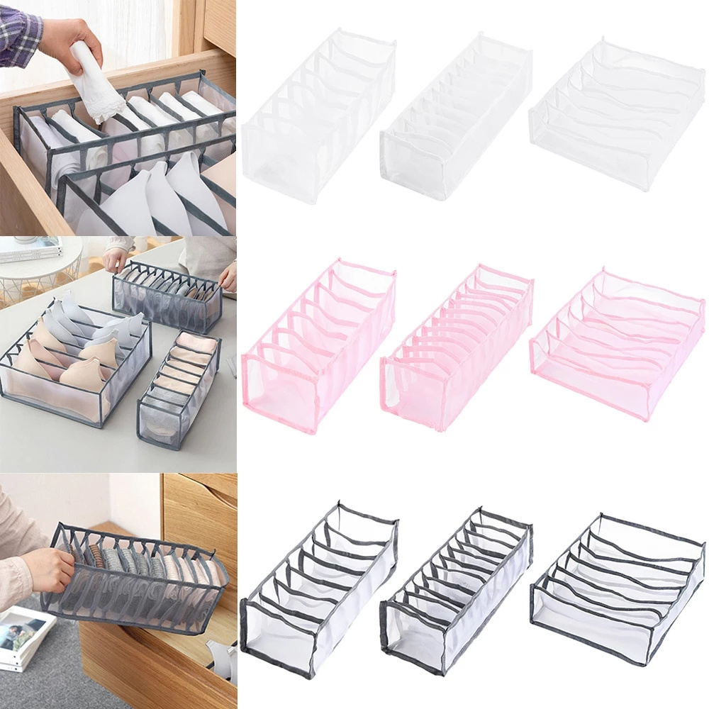 A2820 Factory Nylon Clothes Drawer Storage Bag Divider Closet Organizer Foldable Mesh Underwear Bra Socks Storage Box