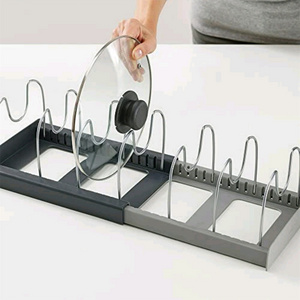 DS3547 Kitchen Countertop Pantry Cabinet Under Sink Adjustable Pot Lid Organizer Pan Holder Rack Expandable Pans Organizer Rack