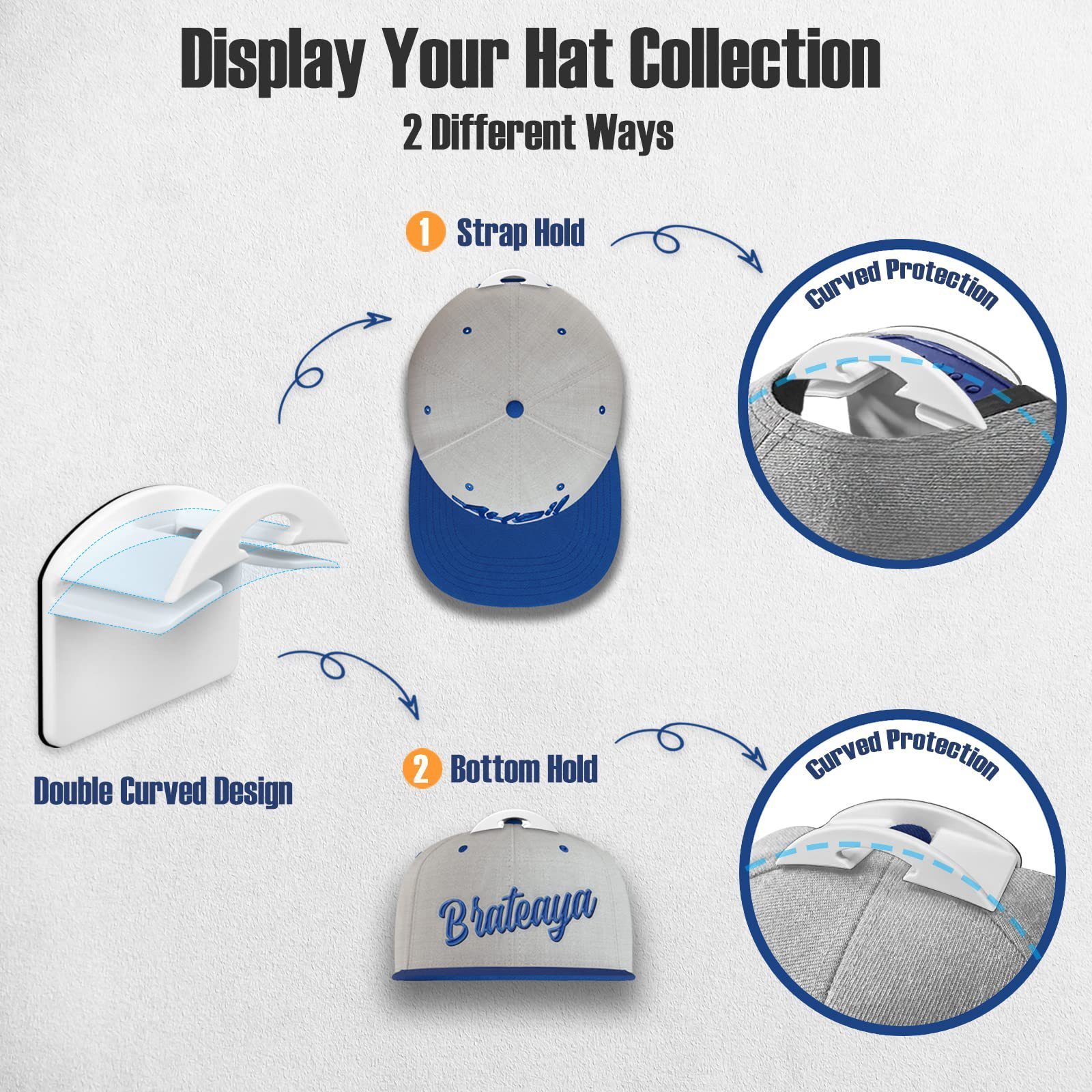 DS3011 No Drilling Hat Organizer For Baseball Caps Plastic Hat Display Rack Hanger for Home Decor Adhesive Hat Hooks for Wall