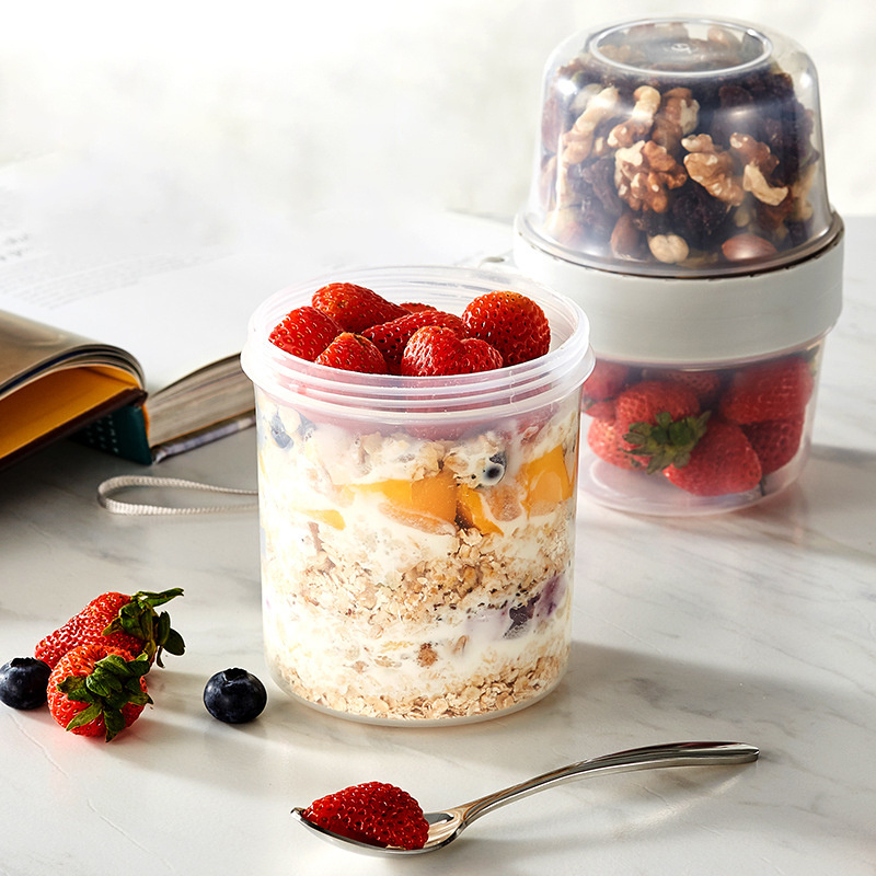 DS1919 Large Portable Cereal and Milk Container Breakfast Yogurt Portable Cups Double Layer Overnight Oats Container