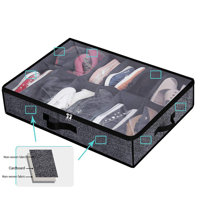 QL231 Non-woven Bed Bottom Storage Bag with Transparent PVC Windows Folding Dustproof Dividers Shoes Underbed Storage Bag