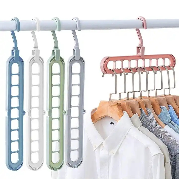 TXL451 Cheap Plastic Hanger Drying Rack Rotatable Coat Clothes Folding Multi Layer Hangers Space Saving 9-Hole Foldable Hanger