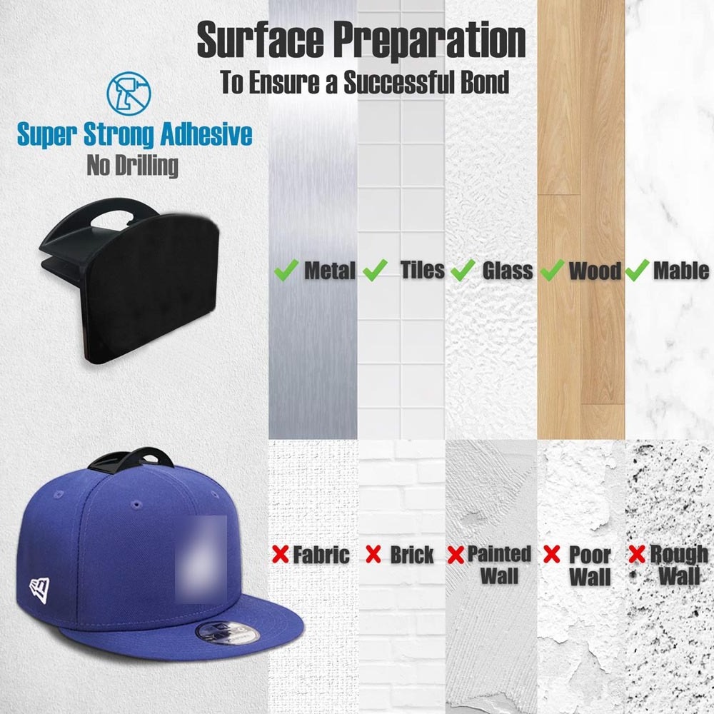 DS3011 No Drilling Hat Organizer For Baseball Caps Plastic Hat Display Rack Hanger for Home Decor Adhesive Hat Hooks for Wall