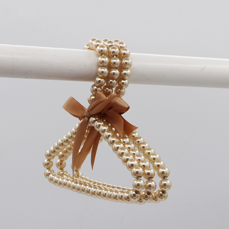 ZQ39 Pearl Clothes Hangers Lovely Faux Pearl Beaded Elegant Garment Clothes Hangers Ribbon Bowknot  Baby Kids Clothes Rack