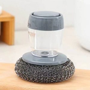 GG76 Kitchen Stainless Steel Soap Dispensing Palm Brush Pressing Cleaning Brush Dish Automatic Refill Cleaning Brushes