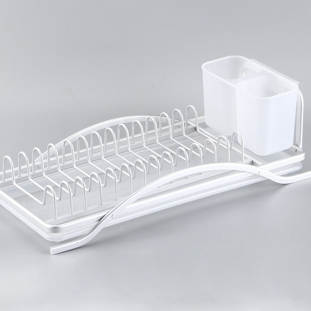 DS1328 Metal Wire Drainer Bowl Pot Lid Plate Storage Shelf Drying Stand Aluminum Dish Drying Rack with Removable Cutlery Holder