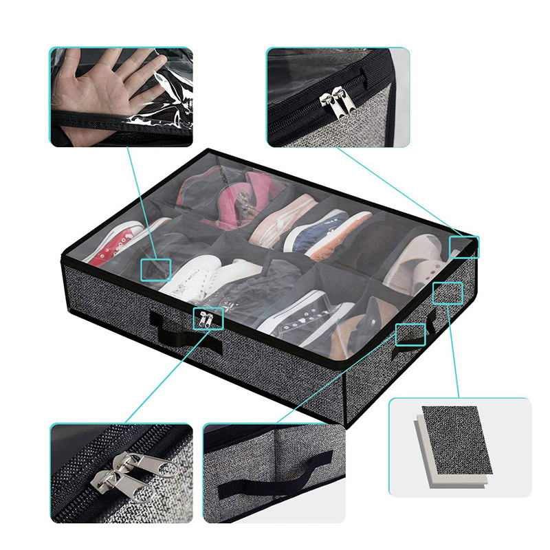 QL231 Non-woven Bed Bottom Storage Bag with Transparent PVC Windows Folding Dustproof Dividers Shoes Underbed Storage Bag