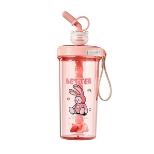 New Design Cartoon Creative Straw Cup Girl Summer Cold Drink Plastic Cute Popsicle Water Bottle Portable Plastic Water Cup