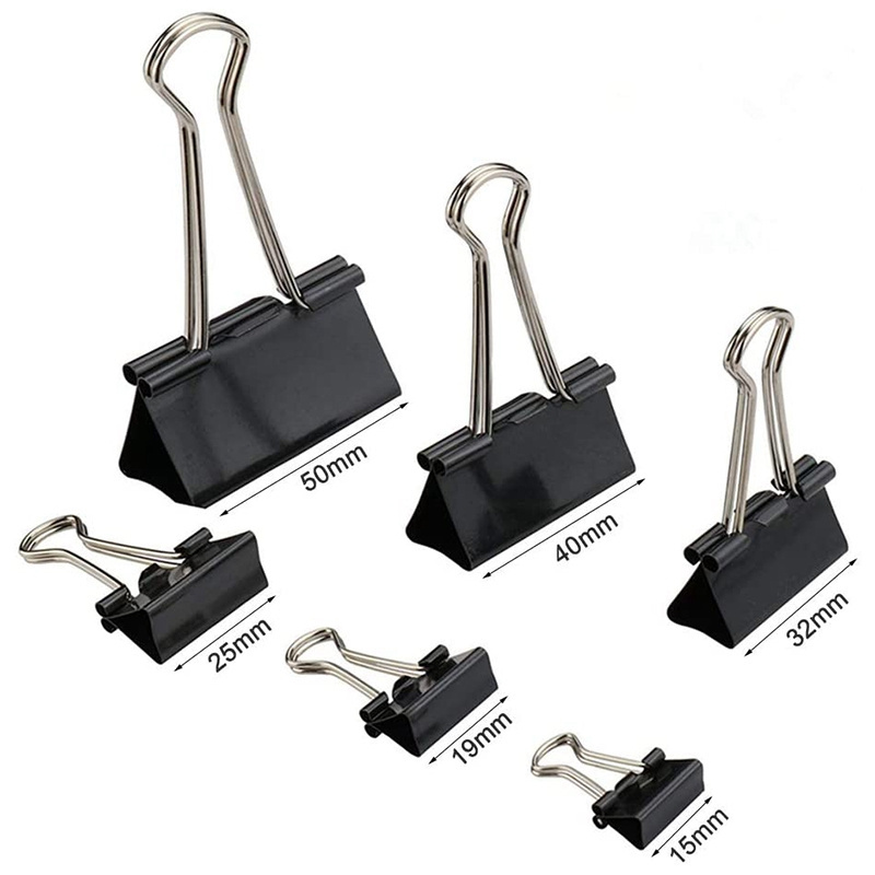 Different sizes 15 19 25 32 41 50 mm Assorted Sizes Micro Mini Small and Medium metal black documents binder clipboard clips