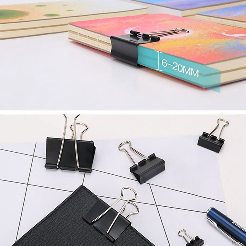 Different sizes 15 19 25 32 41 50 mm Assorted Sizes Micro Mini Small and Medium metal black documents binder clipboard clips