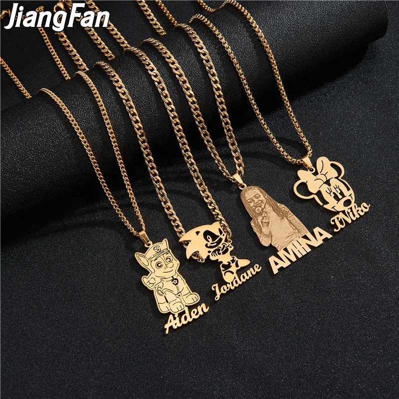 18K Gold Plated Cartoon Custom Name Pendent For Kids Personalized Photo Necklace Hot sale products