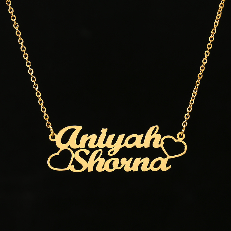 Stainless Steel 18K Gold Link Chain Custom Initial Two Layer Name Necklace Personalized Two Names Necklaces With Heart Colliers