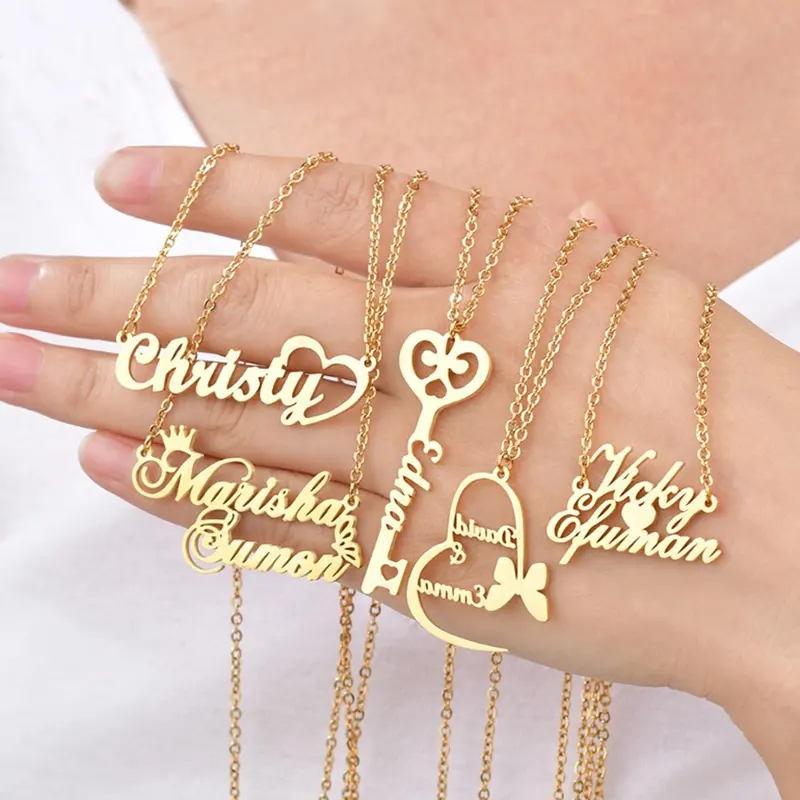 Stainless Steel Name Necklace Personalised 14K 18K Gold Plated Custom Jewelry Set Diy Pendant Necklaces