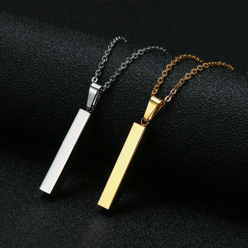 Wholesale Personalized Silver Blank Bar Necklace 18k Gold Plated Custom Engraved Stainless Steel Bar Necklace