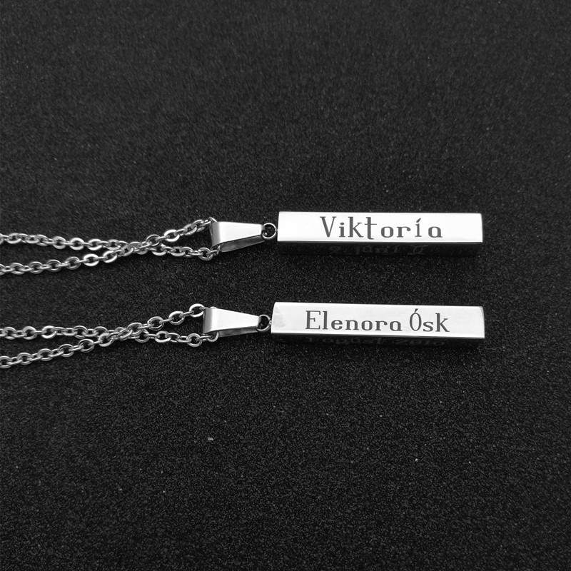 Wholesale Personalized Silver Blank Bar Necklace 18k Gold Plated Custom Engraved Stainless Steel Bar Necklace