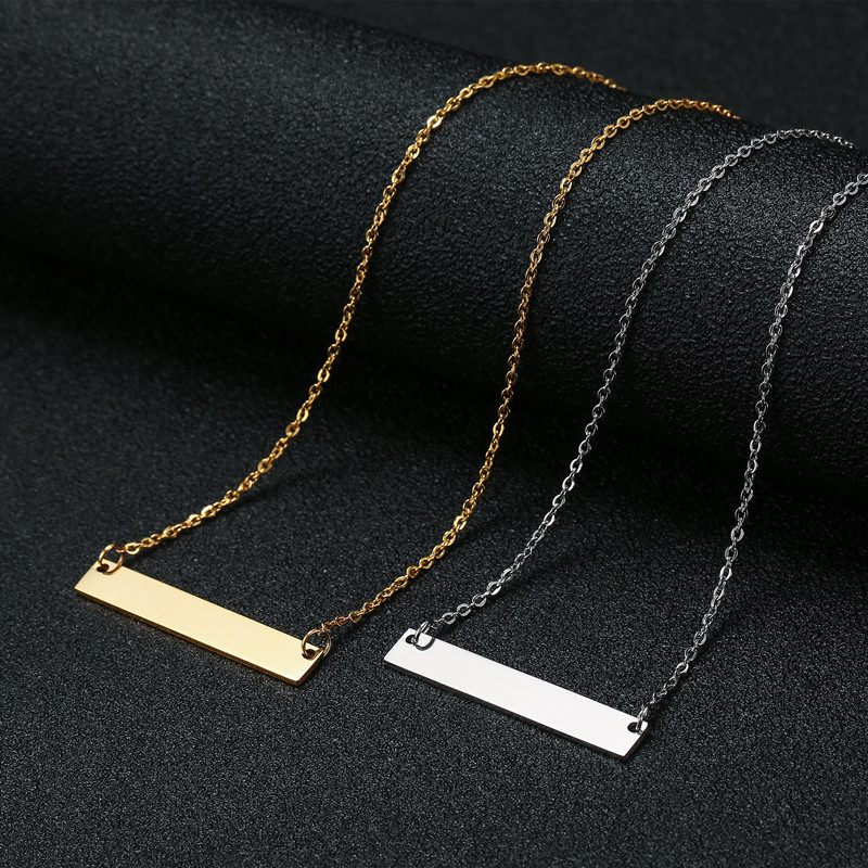 Wholesale Personalized Silver Blank Bar Necklace 18k Gold Plated Custom Engraved Stainless Steel Bar Necklace