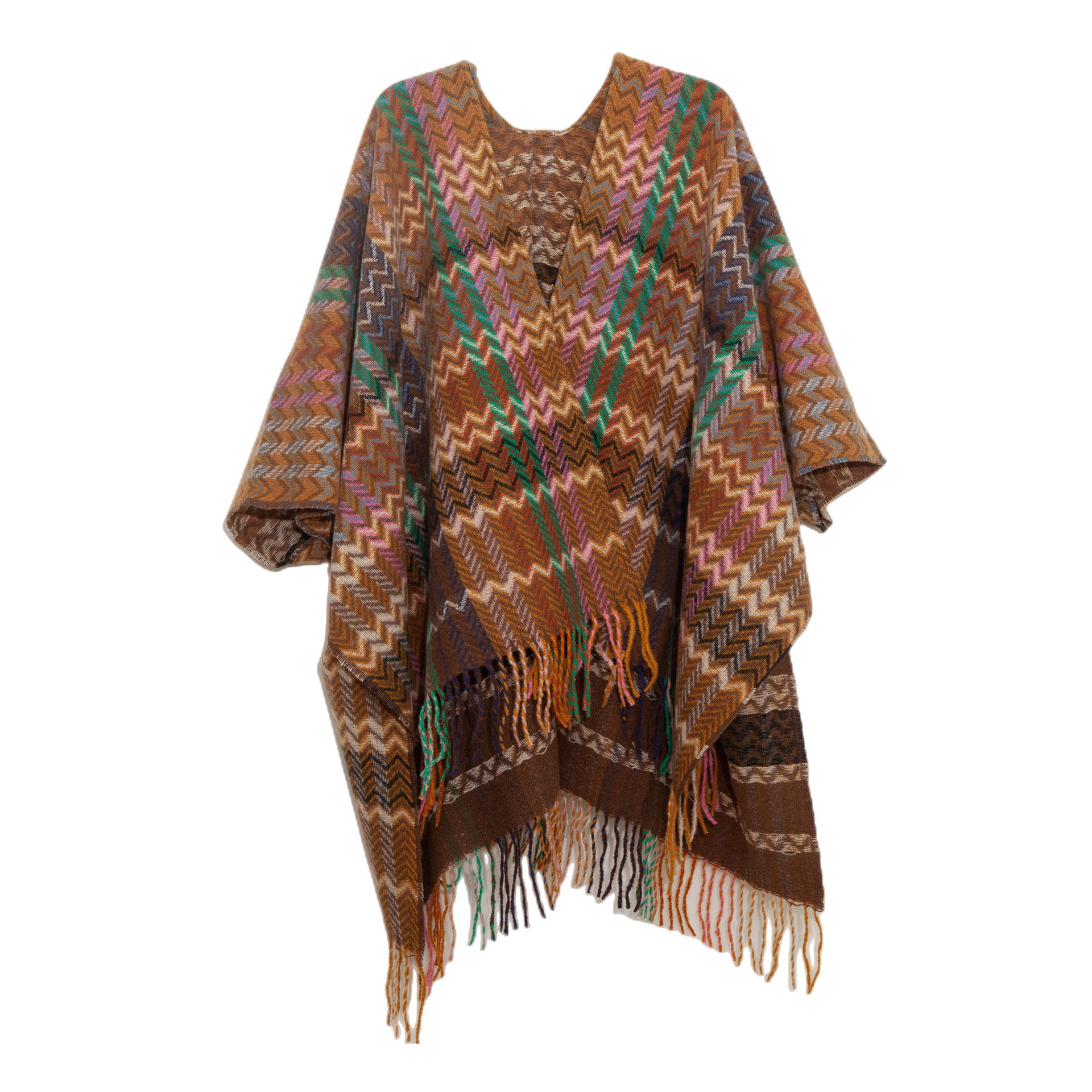 BESTELLA Ethnic Style Female Wavy Shawl Cape for Spring Autumn Exotic Tourism Loose with Tassel Sleeves Made of Polyester