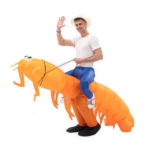 Adult Inflatable Suit Blow up Shrimp Costume for Halloween Christmas Party Fancy Dress Polyester Unisex Cosplay Animal Mascot