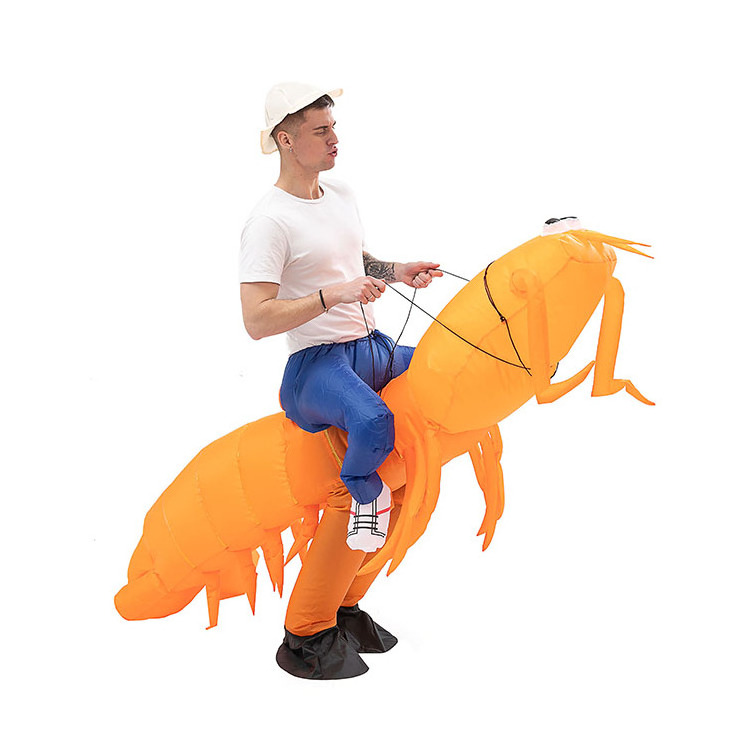 Adult Inflatable Suit Blow up Shrimp Costume for Halloween Christmas Party Fancy Dress Polyester Unisex Cosplay Animal Mascot