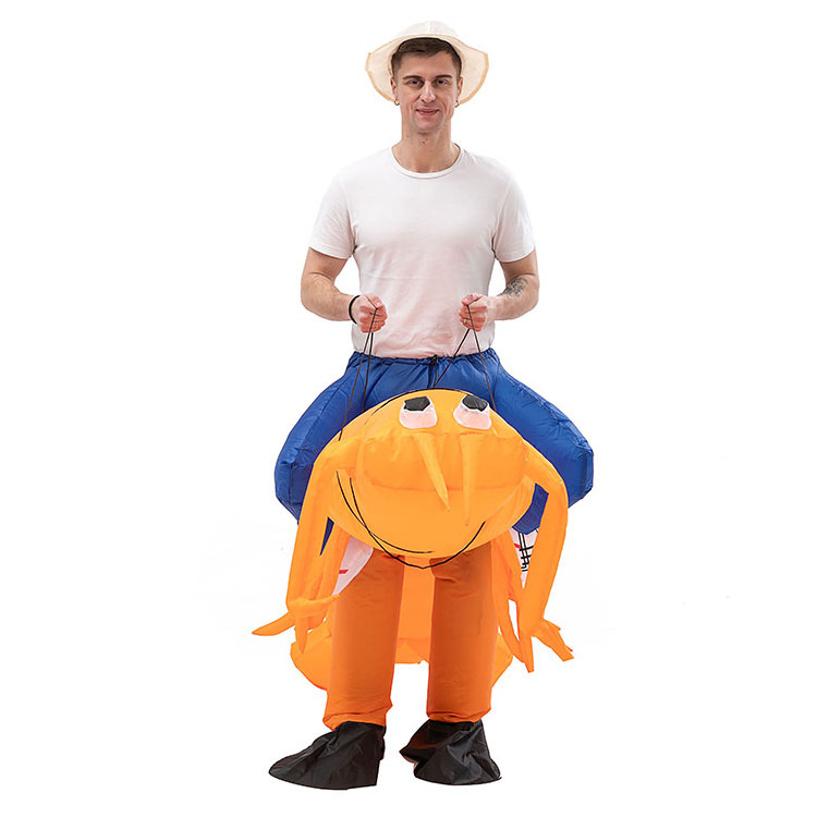 Adult Inflatable Suit Blow up Shrimp Costume for Halloween Christmas Party Fancy Dress Polyester Unisex Cosplay Animal Mascot