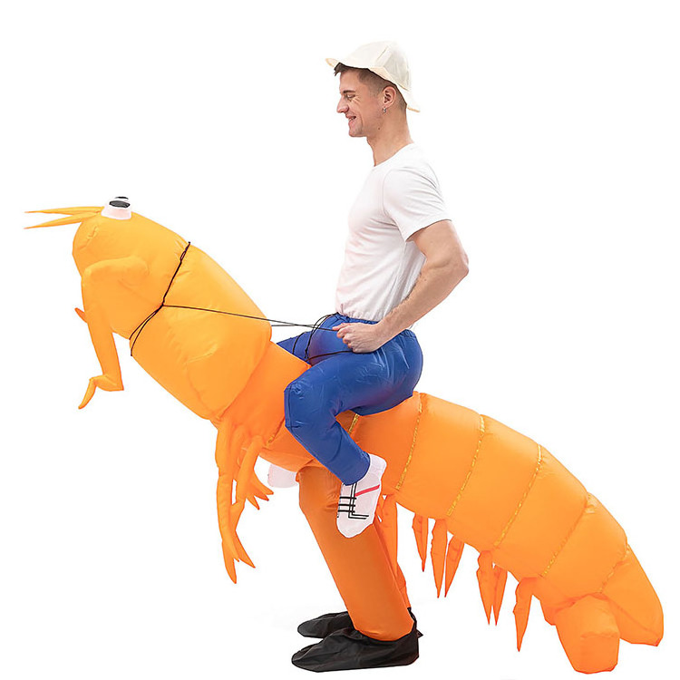 Adult Inflatable Suit Blow up Shrimp Costume for Halloween Christmas Party Fancy Dress Polyester Unisex Cosplay Animal Mascot