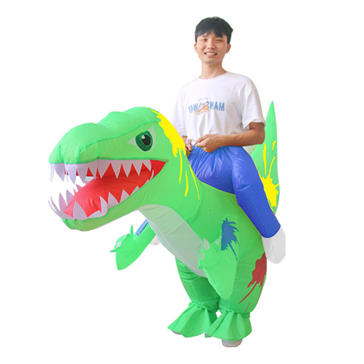 Mascot T Rex Costume Blow up Suit Dinosaur Skeleton T-rex Costume Halloween Party Cosplay Polyester Inflatable for Adult Unisex