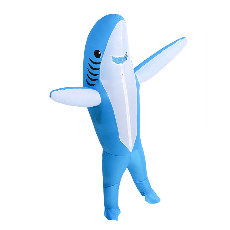 HUAYU Ready To Ship Halloween Funny Full Body Inflatable  Blue Pink Shark Mascot Costume For Adult