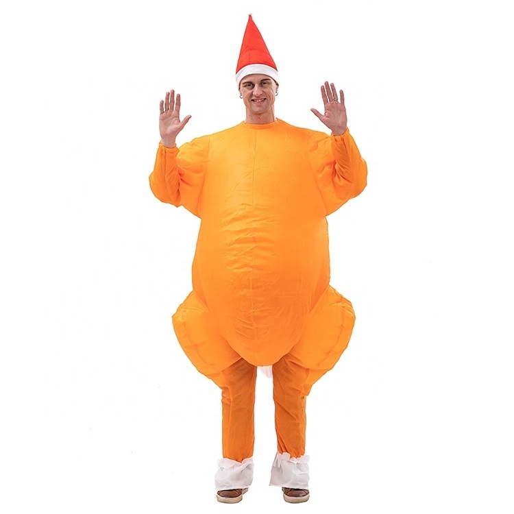 Party Cosplay Blow up Suit Inflatable Roast Chicken Costume Christmas Inflatable Turkey Costume for Adult Polyester Unisex 1pcs