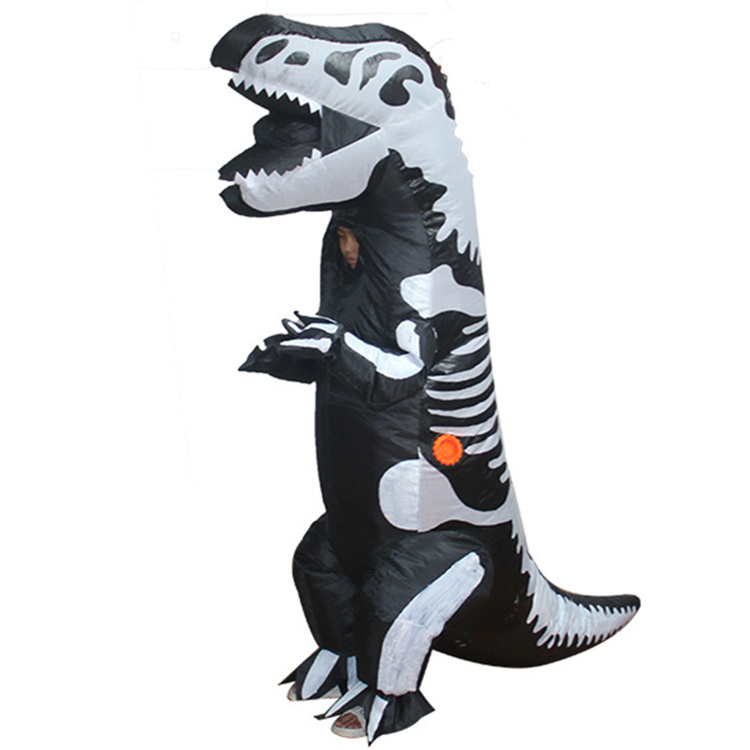 Mascot T Rex Costume Blow up Suit Dinosaur Skeleton T-rex Costume Halloween Party Cosplay Polyester Inflatable for Adult Unisex