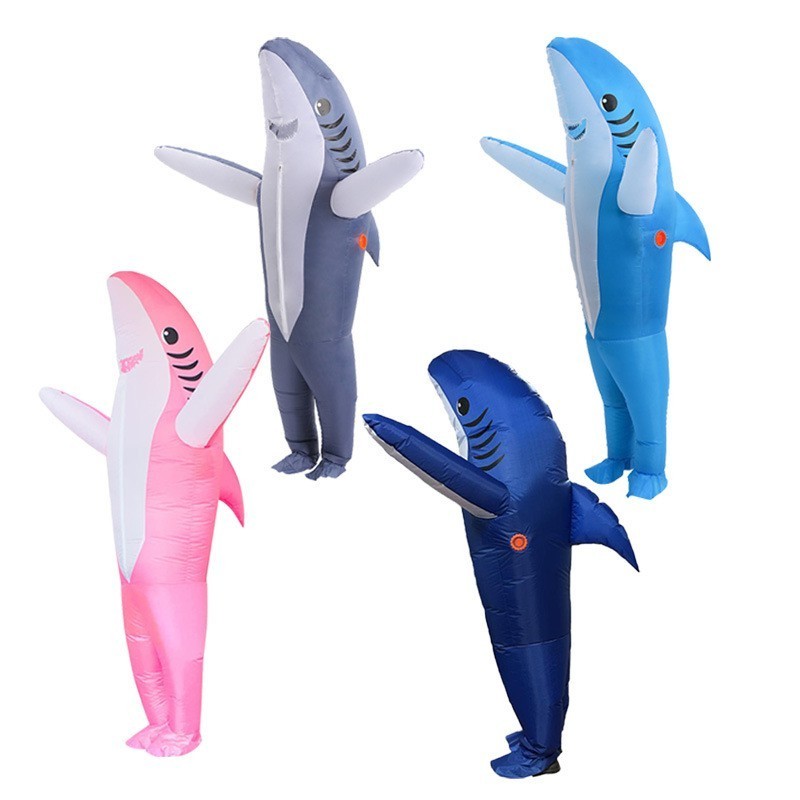 HUAYU Ready To Ship Halloween Funny Full Body Inflatable  Blue Pink Shark Mascot Costume For Adult