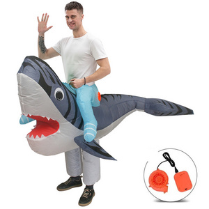 HUAYU Big Mouth Shark Inflatable Costume Blow Up Suit Fancy Dress Funny Jumpsuit for Halloween Cosplay Party Christmas