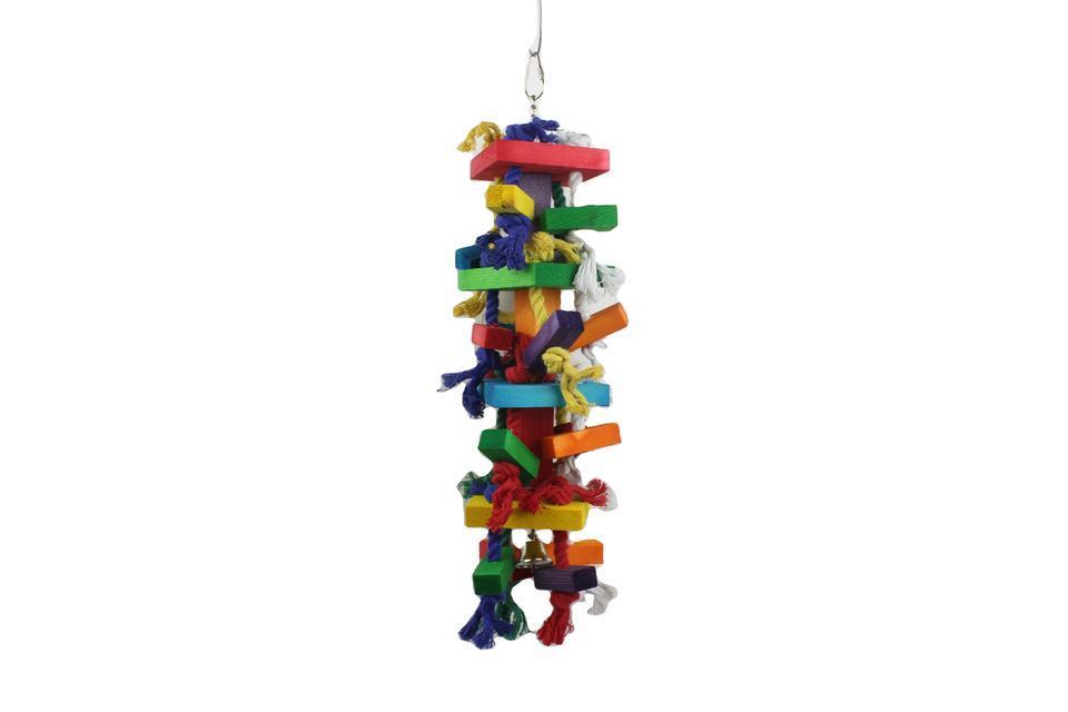 TMedium and large parrot toys bird chew toy colored beads wooden block wooden post hemp rope gnaw climbing toy