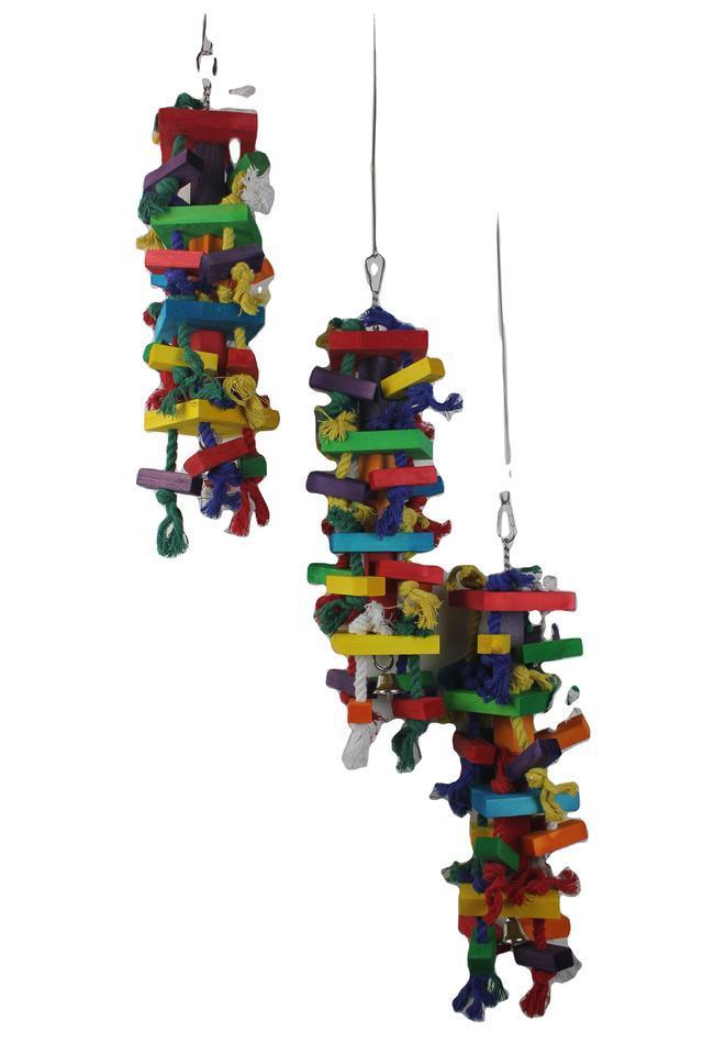 TMedium and large parrot toys bird chew toy colored beads wooden block wooden post hemp rope gnaw climbing toy