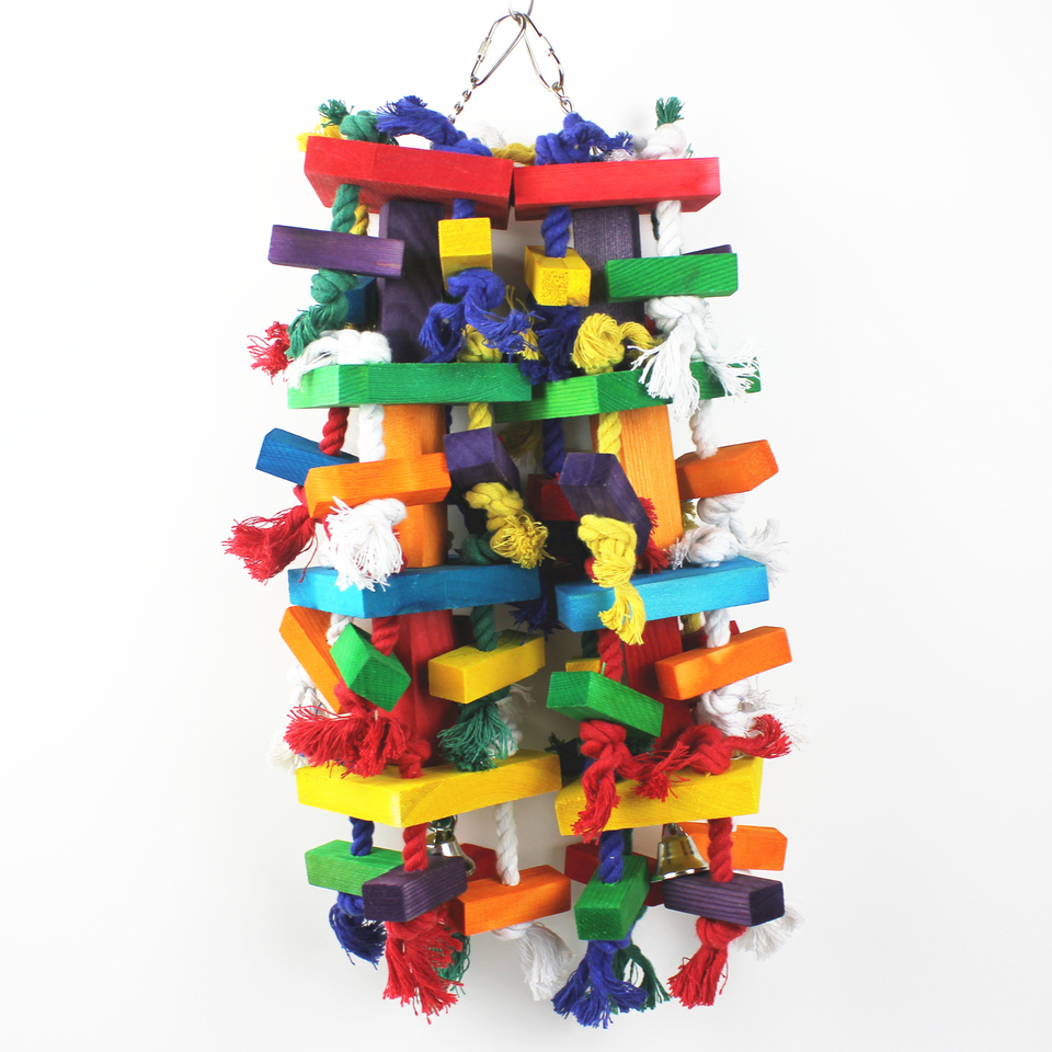 TMedium and large parrot toys bird chew toy colored beads wooden block wooden post hemp rope gnaw climbing toy