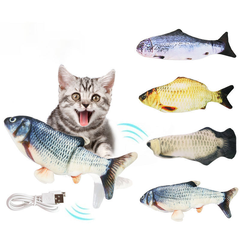 Wholesale Usb 3d Soft Cute Moving Catnip Floppy automatic Electric Chew Pet Interactive Fish Cat Toy For Cats