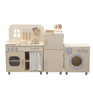 Children's Wooden Kitchen Toy Set Simulation Play House Kids Cooking Kitchenware Refrigerator Parent-child Interaction Toys